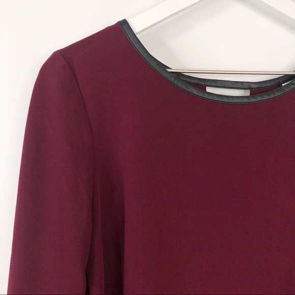 SOLD ECI Burgundy Faux Leather Trim Back Cutout Shift Dress - Picture 3 of 8